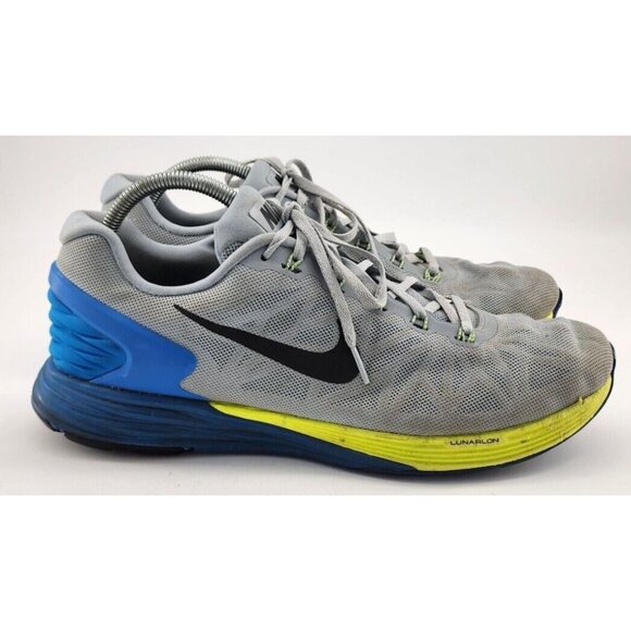 Nike LunarGlide 6 Magnet Gray/Photo Blue/Black/Volt 654433-005 Men's Size 12 - Picture 6 of 12